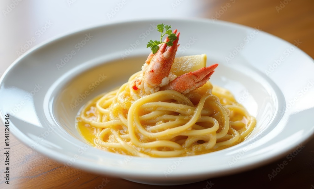 Delicious spaghetti with shrimp garnish. Delicious spaghetti with shrimp garnish.