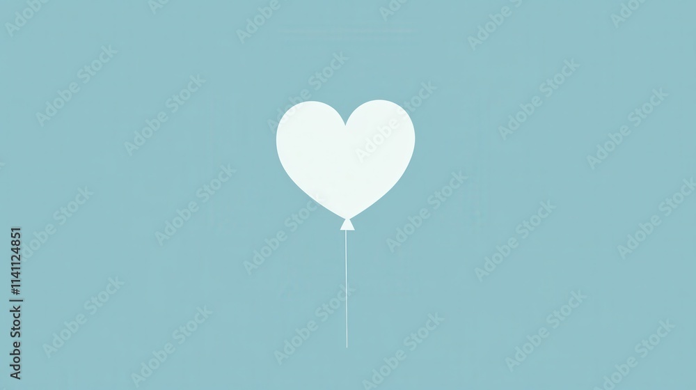 A White Heart Shaped Balloon Floating on Blue A White Heart Shaped Balloon Floating on Blue