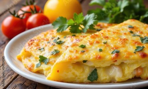 Delicious cheesy omelette with fresh herbs