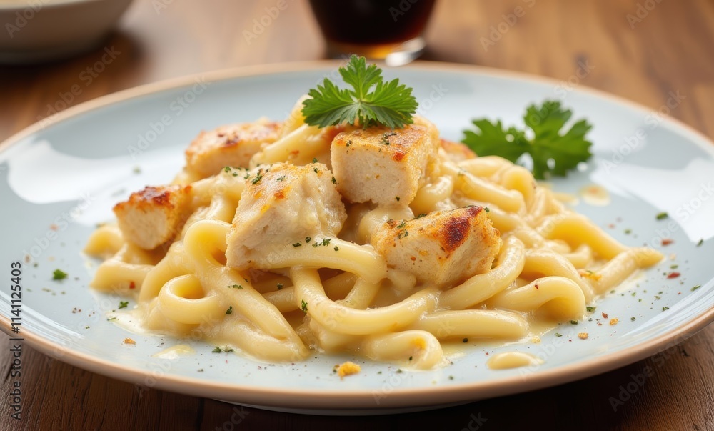 Delicious creamy pasta with chicken bites Delicious creamy pasta with chicken bites
