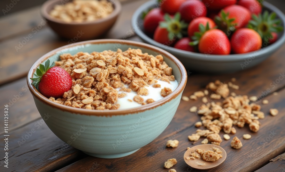 Breakfast bowl with yogurt and strawberries Breakfast bowl with yogurt and strawberries