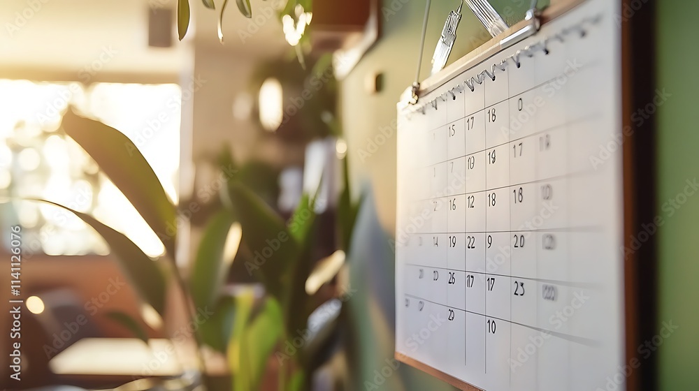 © aun - A calendar hanging on a wall, with dates marked for goal deadlines and progress milestones.