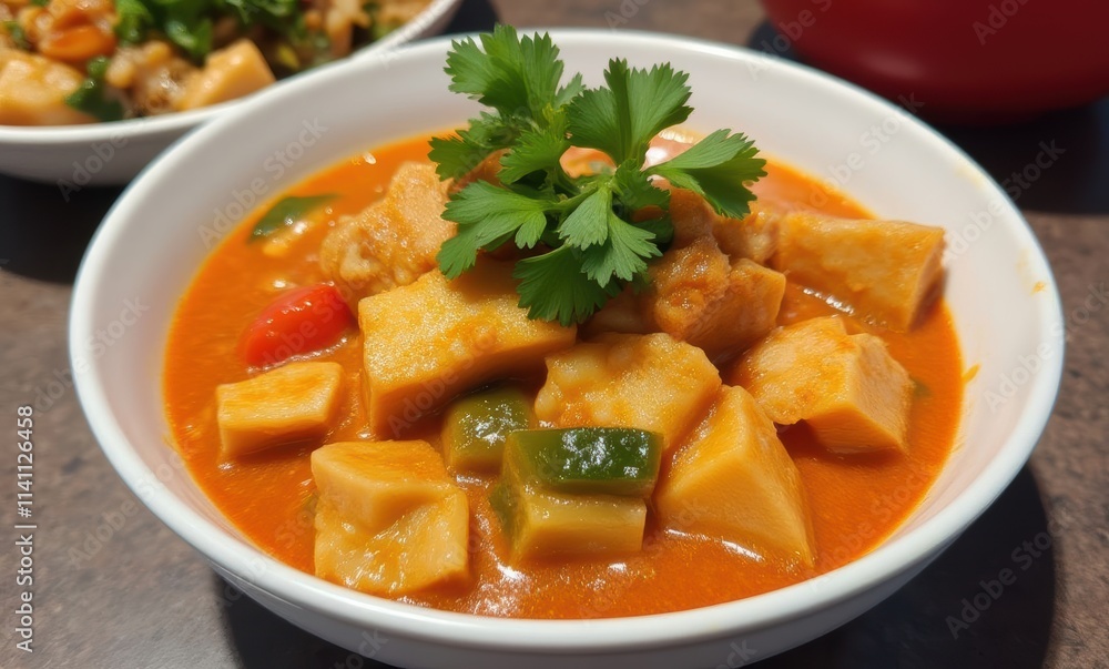 Delicious spicy tofu stew in bowl Delicious spicy tofu stew in bowl