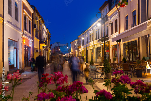 Photography Nightlife of lighted Craiova streets in warm autumn, Romania.