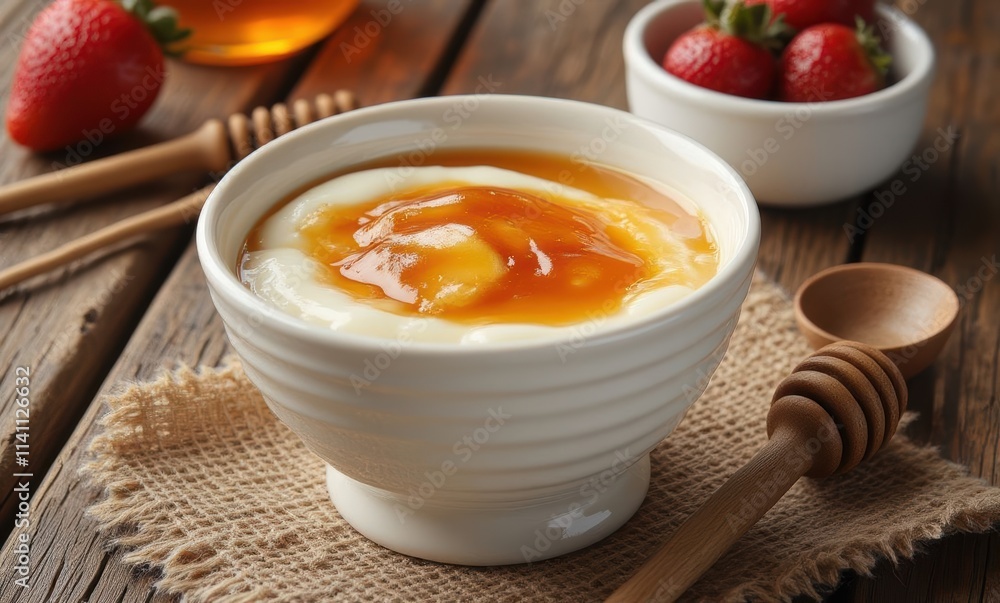Delicious yogurt with honey and strawberries Delicious yogurt with honey and strawberries
