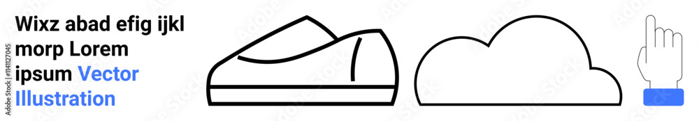 Shoe outline, cloud shape, and a hand cursor. Ideal for UIUX design, website landing pages, mobile apps, online stores, digital platforms, SaaS products, and educational tools. Landing page