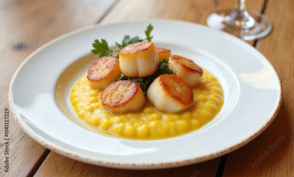 Delicious seared scallops on creamy risotto Delicious seared scallops on creamy risotto