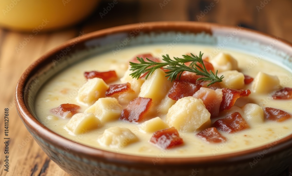 Delicious creamy soup with bacon bits Delicious creamy soup with bacon bits