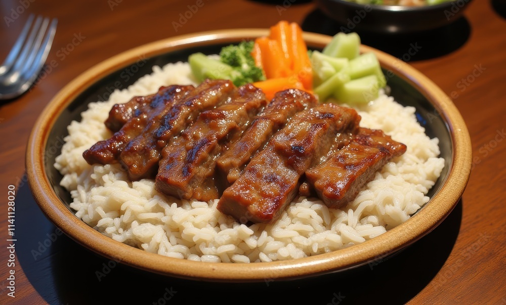 Delicious meals featuring grilled meat and rice. Delicious meals featuring grilled meat and rice.
