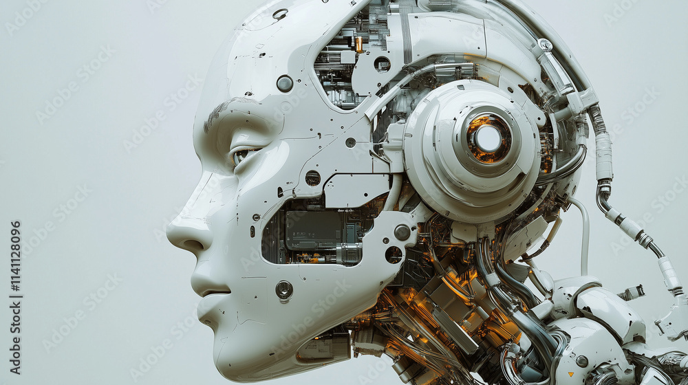 Detailed futuristic robotic head with intricate mechanical components Detailed futuristic robotic head with intricate mechanical components
