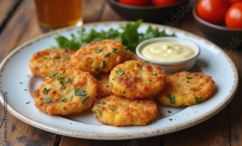 Delicious crispy potato cakes on a plate photo