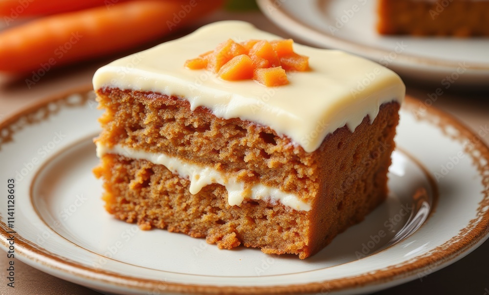 Delicious carrot cake slice with frosting. Delicious carrot cake slice with frosting.
