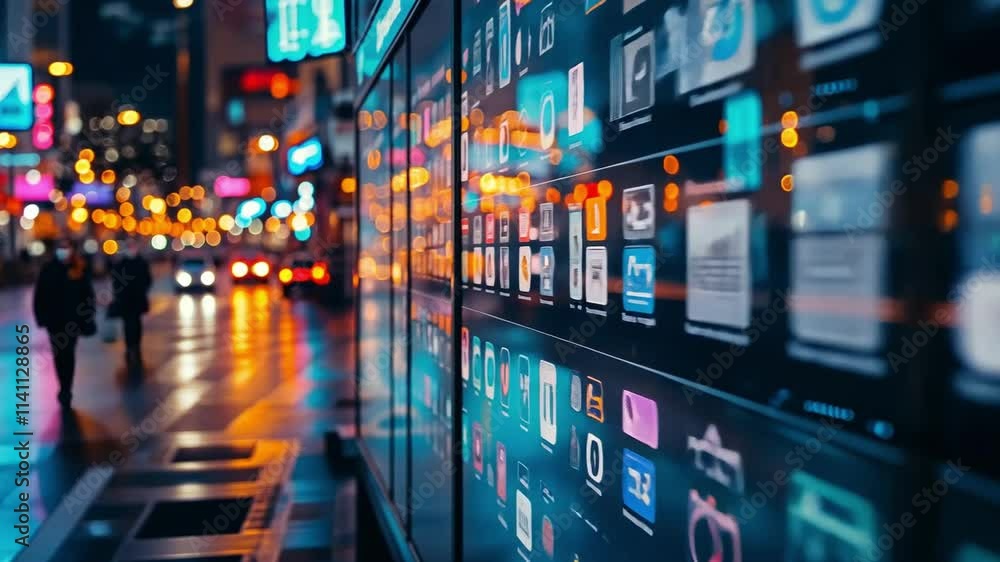 Vibrant urban landscape featuring illuminated digital displays in a bustling city at night Vibrant urban landscape featuring illuminated digital displays in a bustling city at night