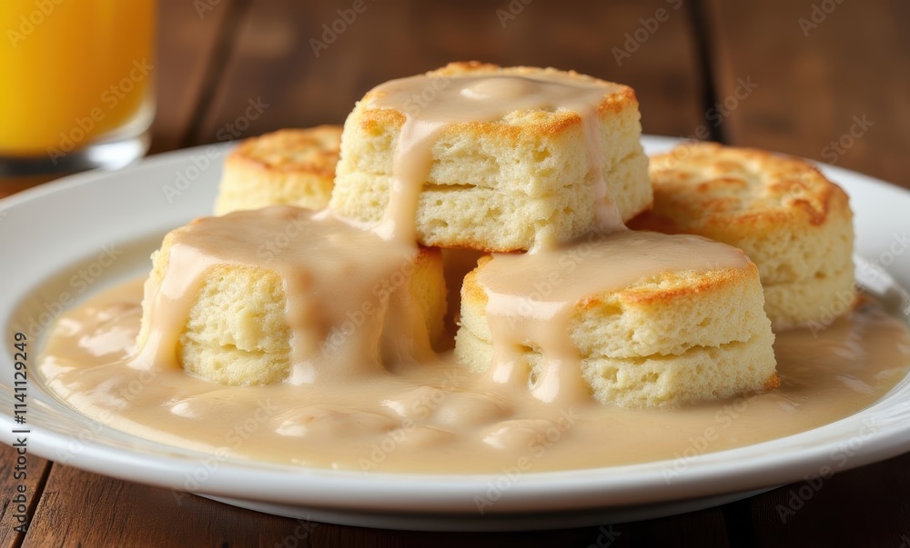 Fluffy biscuits smothered in creamy gravy Fluffy biscuits smothered in creamy gravy