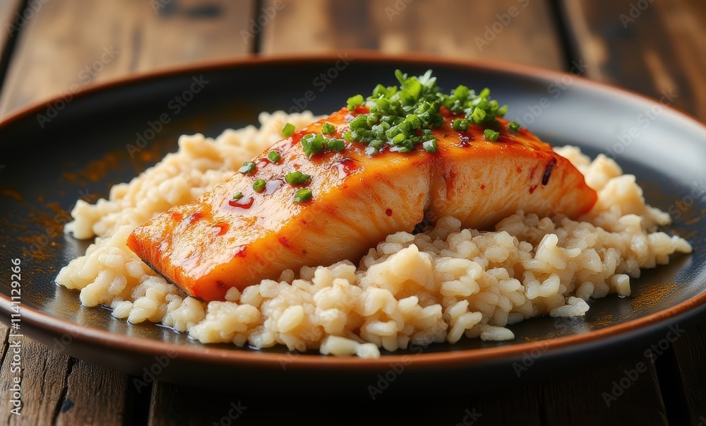 Delicious salmon fillet with rice Delicious salmon fillet with rice