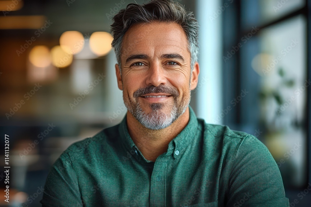 Professional Banker in Modern Office Happy Middle Aged Businessman Headshot Executive Portrait in Green Shirt Professional Banker in Modern Office Happy Middle Aged Businessman Headshot Executive Portrait in Green Shirt