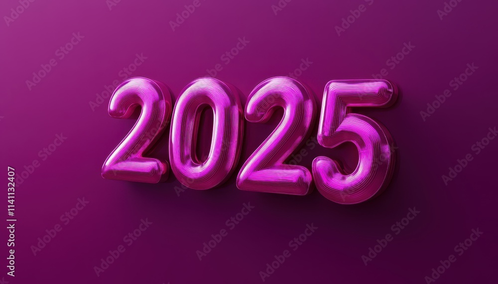 Pink metallic numerals display the year two thousand twenty five Pink metallic numerals display the year two thousand twenty five