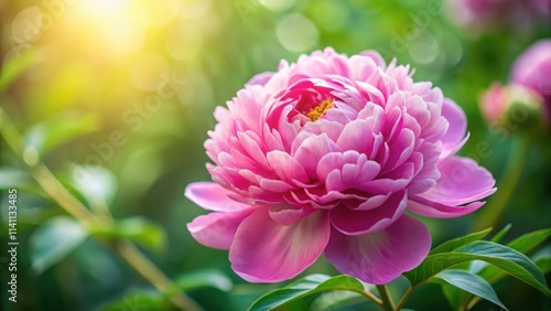 Pink peony flower in full bloom, peony, pink, flower, petals, vibrant, nature, botanical, spring, garden, beautiful, delicate