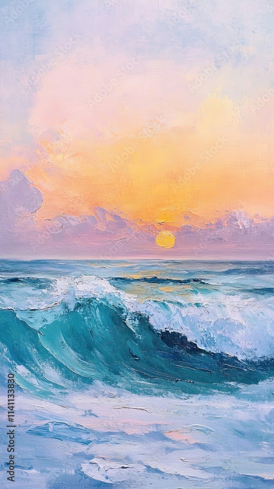 Serene Ocean Waves at Sunset Painting Serene Ocean Waves at Sunset Painting