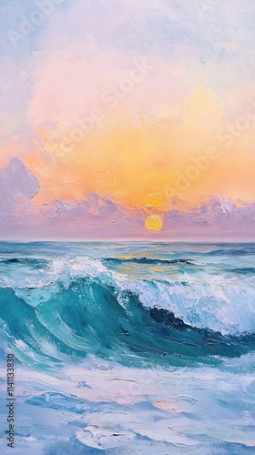 Serene Ocean Waves at Sunset Painting