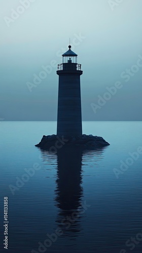 Solitary Lighthouse Stands Tall On Calm Ocean Waters