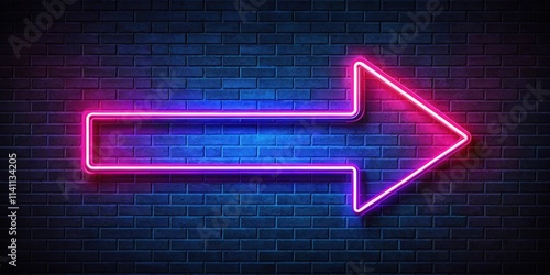 Neon arrow sign glowing in the dark , Neon, arrow, sign, glowing, right, direction, fluorescent, bright, vibrant