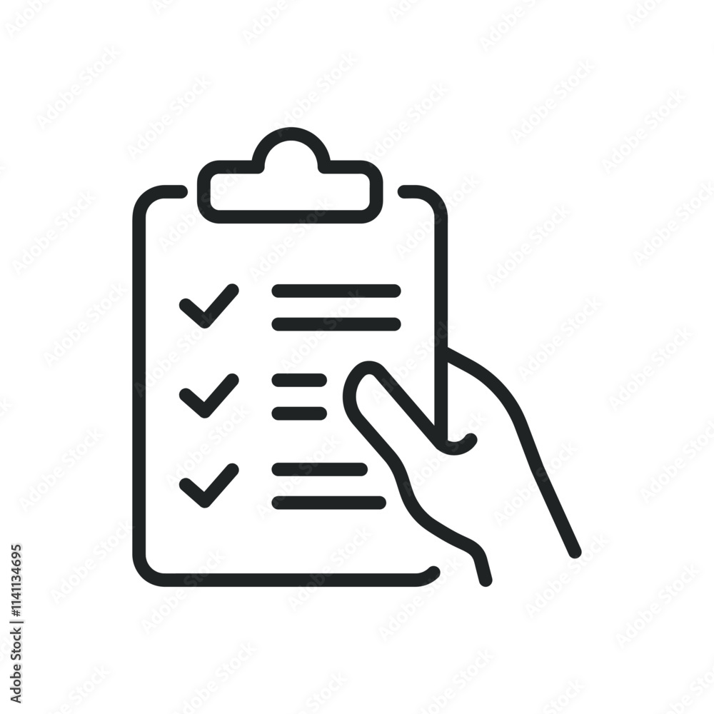 Clipboard and hand thin line icons. Editable stroke and Perfect pixel on transparent background Clipboard and hand thin line icons. Editable stroke and Perfect pixel on transparent background