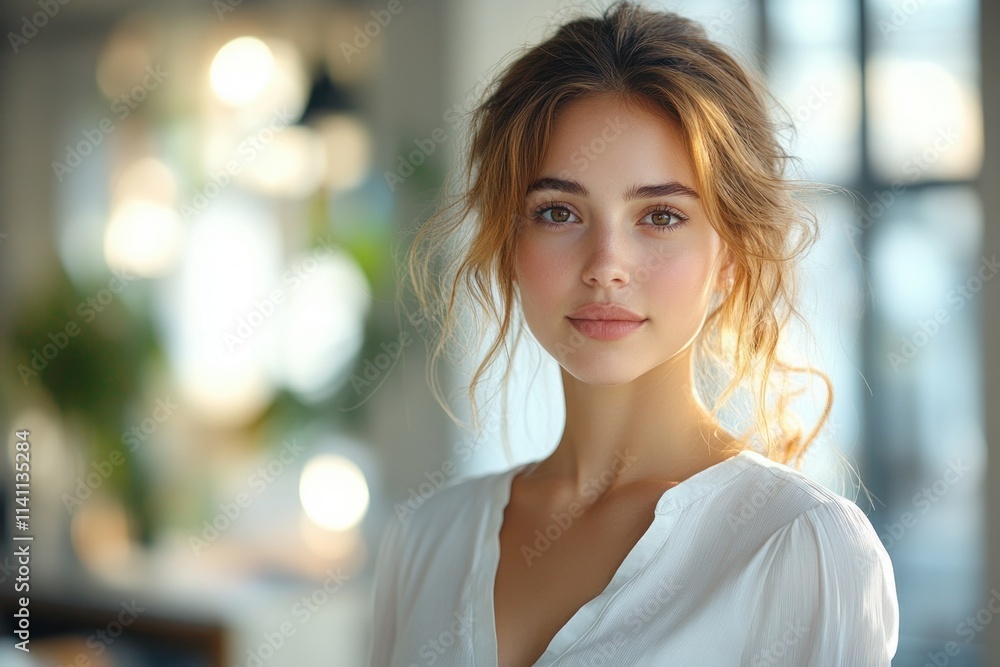 Professional business woman in white blouse engaged in job interview consulting client in modern office Professional business woman in white blouse engaged in job interview consulting client in modern office