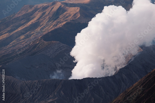 Close up shot of beautiful active volcano of Bromo, Indonesia photo