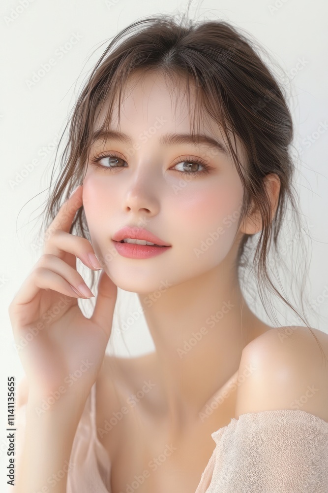 Close-up Portrait of Young Asian Woman with K-beauty Makeup and Healthy Skin for Facial and Skin Care Concept Close-up Portrait of Young Asian Woman with K-beauty Makeup and Healthy Skin for Facial and Skin Care Concept