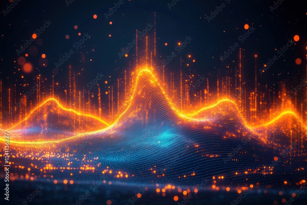 Cyberpunk Soundwave Visualization with Glowing Patterns and Dynamic Light Effects on Dark Background Cyberpunk Soundwave Visualization with Glowing Patterns and Dynamic Light Effects on Dark Background