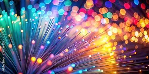 Abstract fiber optic light with bokeh for holiday tech background, fiber optics, light, holiday, concept