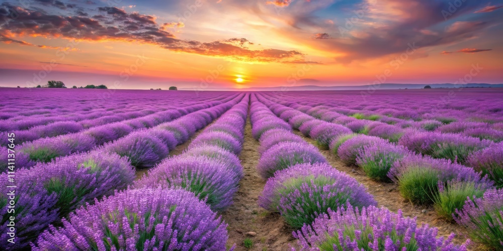 Violet lavender field at sunset with pastel colors in nature background, Lavender, flowers, field, sunset, violet Violet lavender field at sunset with pastel colors in nature background, Lavender, flowers, field, sunset, violet