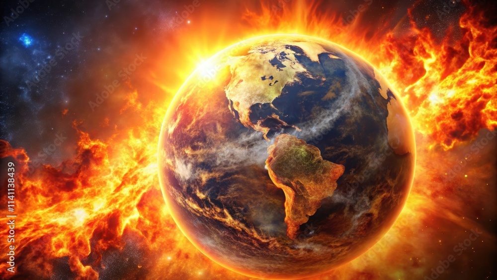 Fiery apocalypse engulfing the world as the sun explodes and earth burns, apocalypse, fiery, world, sun, explosion Fiery apocalypse engulfing the world as the sun explodes and earth burns, apocalypse, fiery, world, sun, explosion