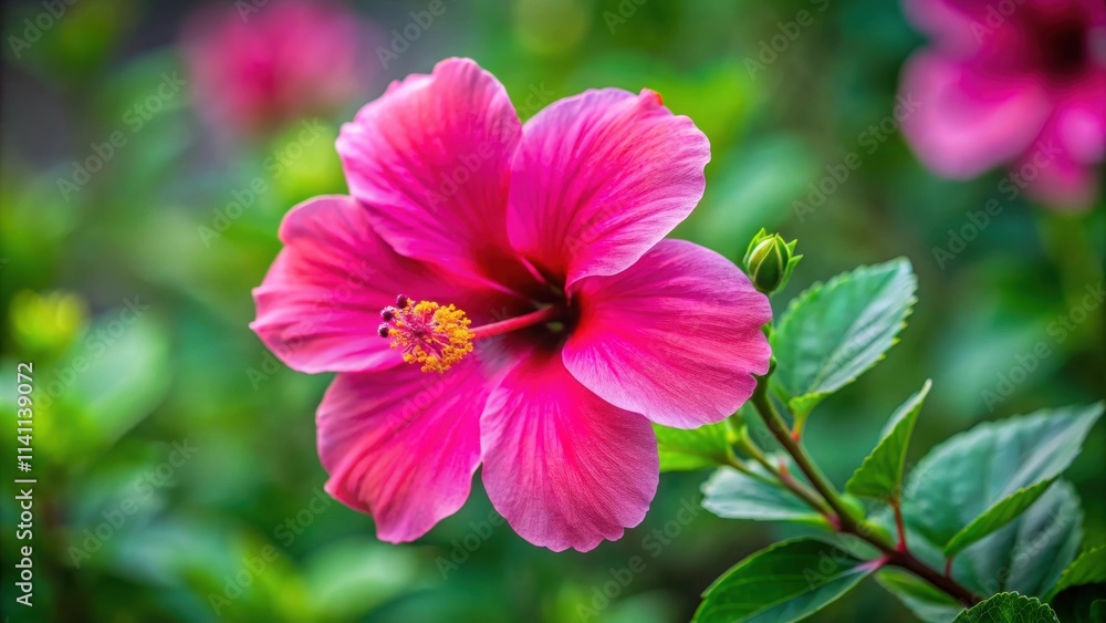 Vibrant pink hibiscus flower in full bloom, Tropical, Botanical, Petal, Bright, Fuchsia, Flora, Garden, Exotic, Blossom, Nature