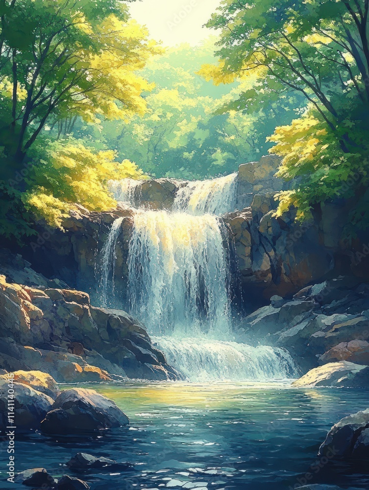 Mystical Waterfall in the Mountains Mystical Waterfall in the Mountains