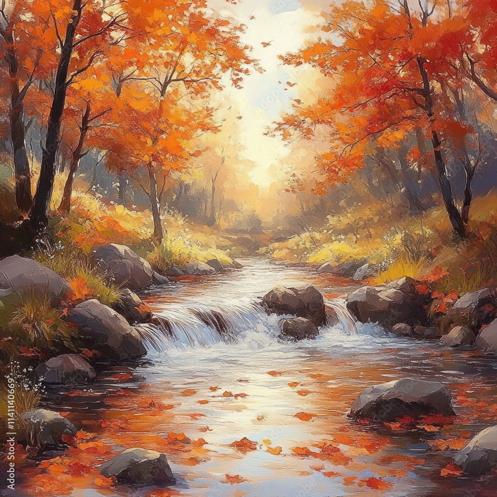Autumn Foliage and Gentle Stream in Mountain Forest Autumn Foliage and Gentle Stream in Mountain Forest