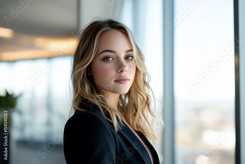 Confident young businesswoman near window. Free Download Confident young businesswoman near window. - GFXLoad