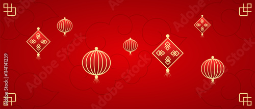 chinese new year cloud lantern ornament red gradient background