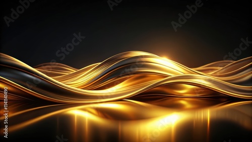 Abstract dark background with smooth golden waves, abstract, dark, background, smooth, golden, waves, texture, design