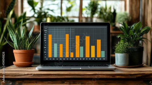 Detailed product analysis A professional reviewing trending graphs on a laptop screen to strategize for improved market performance photo