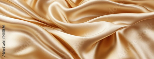 Luxurious golden silk satin fabric with smooth, flowing texture, perfect for elegant designs and fashion. rich color and sheen create sophisticated atmosphere