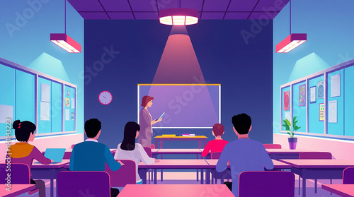 illustration of teachers, lecturers and supervisors teaching students.