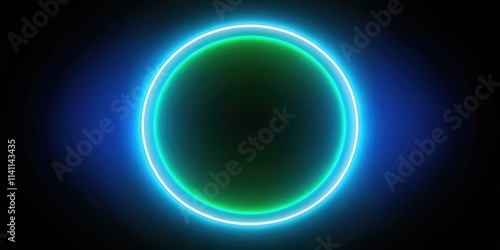 Futuristic neon light green and sky blue circle on black background , technology, modern, vibrant, abstract, design