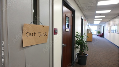 Out Sick' Note on Office Door, Sick Leave in Workplace photo