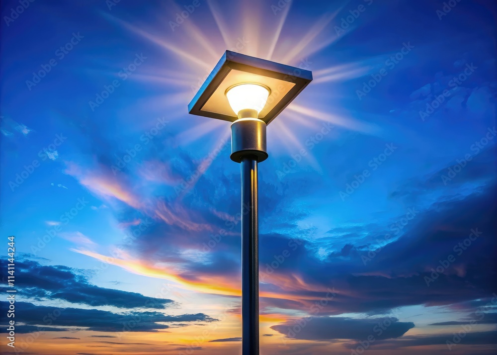 Capture stunning night photography with energy-saving LED street lamps against a breathtaking blue sky backdrop. Capture stunning night photography with energy-saving LED street lamps against a breathtaking blue sky backdrop.