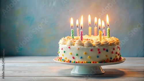 Birthday cake with creamy icing and colorful candles, birthday, cake, sweet, cream, candles, colorful, dessert, celebration