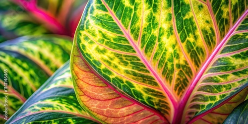 Close-up of a variegated plant leaf with green, yellow, and pink hues , leaf, variegated, plant, close-up, green, yellow, pink
