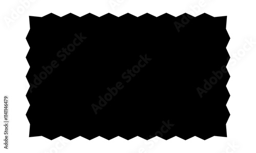 Rectangle shape with zigzag edges. Empty text box, speech bubble, tag or label rectangular form with jagged borders isolated on white background. Vector graphic illustration.