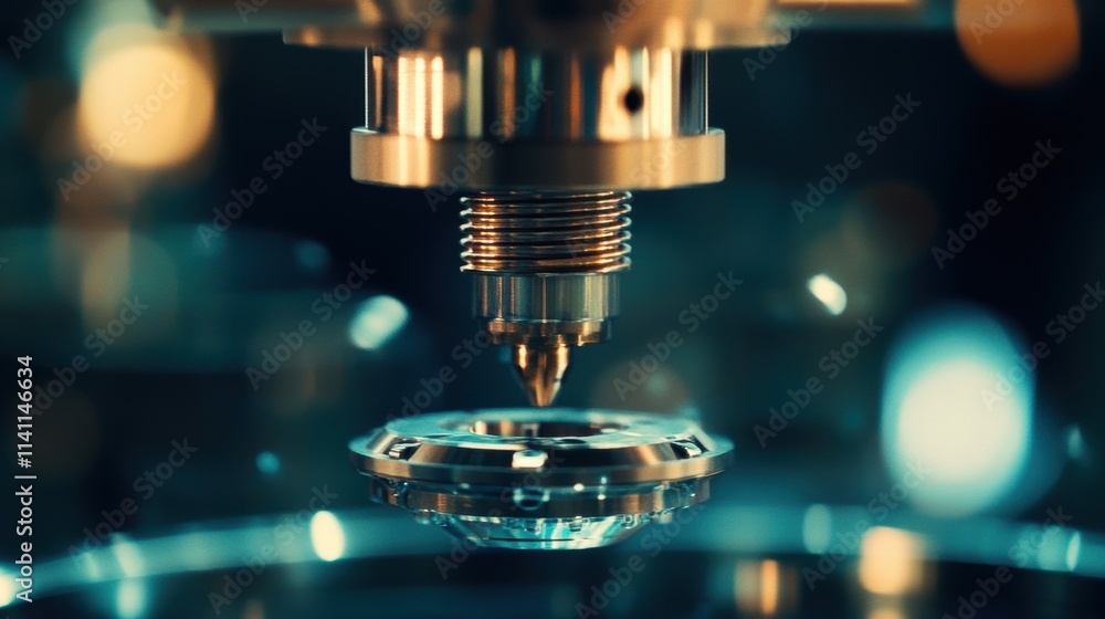 A macro shot of a small component undergoing a tactile inspection by a robotic gripper with intricate mechanical details in sharp focus against a blurred background of the factory floor.